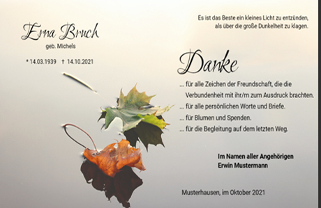 Trauerdankeskarte Herbstblätter